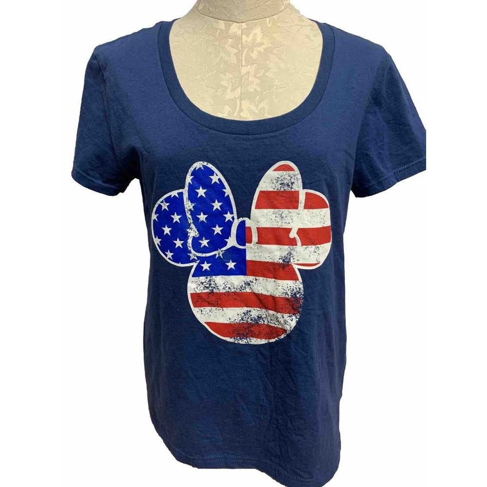 Disney Parks Blue Woman’s Tee Shirt Size Small Minnie Mouse Patriotic Ears